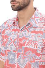 Load image into Gallery viewer, HAPPY BAY Linen Effect Mens Shirts Red Abstract Leafs P00397