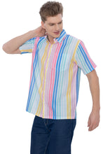 Load image into Gallery viewer, LA LEELA Mens Hawaiian Shirts Stripes Multi P00403