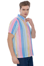 Load image into Gallery viewer, LA LEELA Mens Hawaiian Shirts Stripes Multi P00403