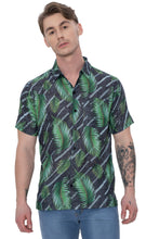 Load image into Gallery viewer, HAPPY BAY Linen Effect Mens Shirts Green Palm Leafs P00409