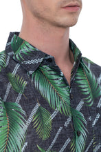 Load image into Gallery viewer, HAPPY BAY Linen Effect Mens Shirts Green Palm Leafs P00409