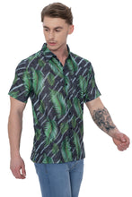 Load image into Gallery viewer, HAPPY BAY Linen Effect Mens Shirts Green Palm Leafs P00409
