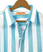 Load image into Gallery viewer, LA LEELA Mens Hawaiian Shirts Stripes White P00417