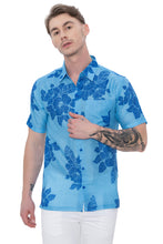 Load image into Gallery viewer, LA LEELA Mens Hawaiian Shirts Floral Leafs Blue P00423