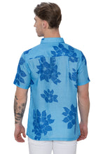 Load image into Gallery viewer, LA LEELA Mens Hawaiian Shirts Floral Leafs Blue P00423