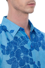 Load image into Gallery viewer, LA LEELA Mens Hawaiian Shirts Floral Leafs Blue P00423