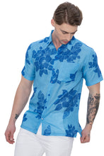 Load image into Gallery viewer, LA LEELA Mens Hawaiian Shirts Floral Leafs Blue P00423