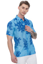 Load image into Gallery viewer, LA LEELA Mens Hawaiian Shirts Floral Leafs Blue P00423