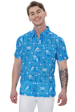 Load image into Gallery viewer, 4th of July USA Flag and Eagle Printed Linen Effect Shirt For Men Blue P00430
