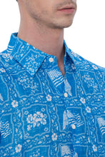 Load image into Gallery viewer, 4th of July USA Flag and Eagle Printed Linen Effect Shirt For Men Blue P00430