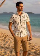 Cargar imagen en el visor de la galería, LA LEELA Mens Hawaiian Shirts Large Palm Tree White P00438