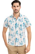 Cargar imagen en el visor de la galería, LA LEELA Mens Hawaiian Shirts White Turquoise Blue Palm Tree P00440