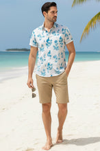 Cargar imagen en el visor de la galería, LA LEELA Mens Hawaiian Shirts White Turquoise Blue Palm Tree P00440