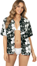 Load image into Gallery viewer, All Hibiscus Black Printed Hawaiian Shirts For Women P00540