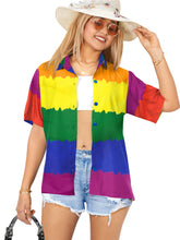 Cargar imagen en el visor de la galería, LA LEELA Women's Casual Beach Hawaiian Shirt Rainbow P00601