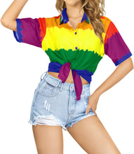 Cargar imagen en el visor de la galería, LA LEELA Women's Casual Beach Hawaiian Shirt Rainbow P00601