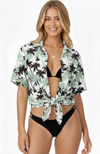 Load image into Gallery viewer, Gray Tropical Palm Tree Printed Hawaiian Shirts For Women  P00636