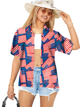Load image into Gallery viewer, LA LEELA Women's Patriotic Hawaiian Shirt Beach Swim Berry Red P00649
