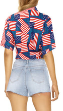 Load image into Gallery viewer, LA LEELA Women's Patriotic Hawaiian Shirt Beach Swim Berry Red P00649