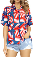 Load image into Gallery viewer, LA LEELA Women's Patriotic Hawaiian Shirt Beach Swim Berry Red P00649