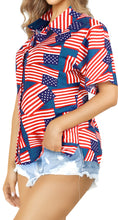 Load image into Gallery viewer, LA LEELA Women's Patriotic Hawaiian Shirt Beach Swim Berry Red P00649