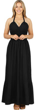 Cargar imagen en el visor de la galería, La Leela Solid Black Halter Neck Long Maxi Dress P00752