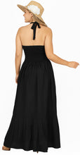 Cargar imagen en el visor de la galería, La Leela Solid Black Halter Neck Long Maxi Dress P00752