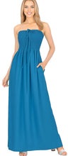 Load image into Gallery viewer, LA LEELA Long Maxi Solid Color Tube Dress For Women Everyday Blue Casual P00757