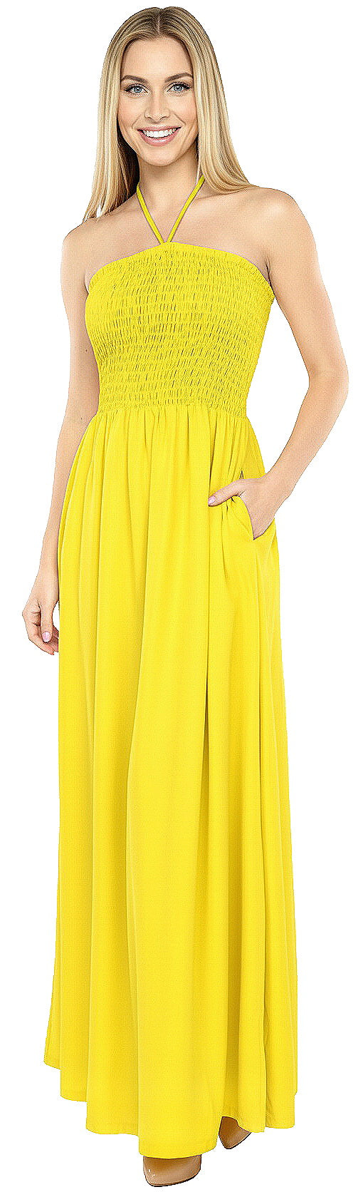 LA LEELA Women's Tube Dress Maxi Solid Smock One Size Yellow Solid P00773