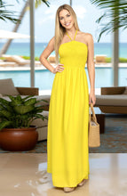 Load image into Gallery viewer, LA LEELA Women's Tube Dress Maxi Solid Smock One Size Yellow Solid P00773