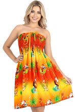 Load image into Gallery viewer, LA LEELA Women's Casual Beach Christmas A line Slit Smocked Mini Dresses Tube Top Evening Short Strapless Santa Dress for Women L-XL Apricot Palm P00816