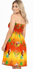 Load image into Gallery viewer, LA LEELA Women's Casual Beach Christmas A line Slit Smocked Mini Dresses Tube Top Evening Short Strapless Santa Dress for Women L-XL Apricot Palm P00816