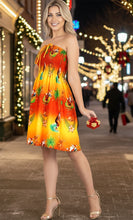 Load image into Gallery viewer, LA LEELA Women's Casual Beach Christmas A line Slit Smocked Mini Dresses Tube Top Evening Short Strapless Santa Dress for Women L-XL Apricot Palm P00816