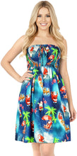 Load image into Gallery viewer, LA LEELA Women's Casual Beach A line Slit Smocked Mini Dress Tube Top Evening Short Strapless Christmas Tree Outfits for Women L-XL Admiral, Santa P00821