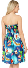Load image into Gallery viewer, LA LEELA Women's Casual Beach A line Slit Smocked Mini Dress Tube Top Evening Short Strapless Christmas Tree Outfits for Women L-XL Admiral, Santa P00821