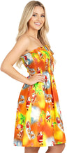 Load image into Gallery viewer, LA LEELA Women's Casual Beach A line Slit Smocked Mini Dress Tube Top Evening Short Strapless Tacky Christmas Dresses for Women L-XL Squash, Palm P00822