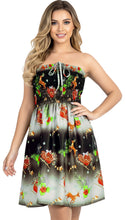 Load image into Gallery viewer, LA LEELA Women's Casual Beach A line Slit Smocked Mini Dress Ruched Tube Top Evening Short Strapless Christmas Tree Dresses for Women L-XL Jet, Floral P00828