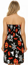 Load image into Gallery viewer, LA LEELA Women's Beach Halloween Costume Theme Evening Party Strapless Mini Dress Flowy Elastic Tube Top for Women One Size Scary Clip Art Night Black P00848
