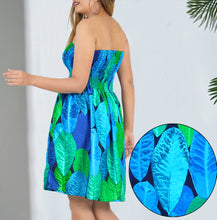 Cargar imagen en el visor de la galería, LA LEELA Women's Short Dress With Fall Blue Leaves Print P00865