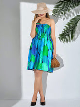 Cargar imagen en el visor de la galería, LA LEELA Women's Short Dress With Fall Blue Leaves Print P00865