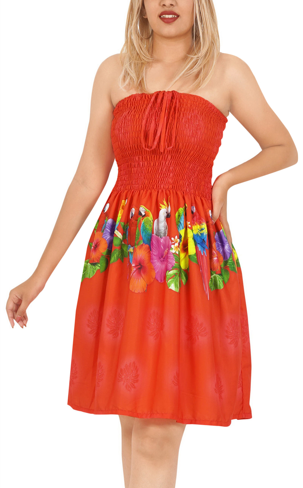 Women's Tube Dress Top Short Leaves Red P00870