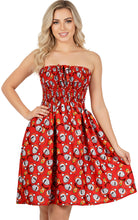 Load image into Gallery viewer, LA LEELA Women's Casual Beach Christmas A line Slit Smocked Mini Dresses Tube Top Evening Short Strapless Santa Dress for Women L-XL Strawberry, Santa P00894