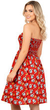 Load image into Gallery viewer, LA LEELA Women's Casual Beach Christmas A line Slit Smocked Mini Dresses Tube Top Evening Short Strapless Santa Dress for Women L-XL Strawberry, Santa P00894