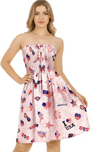 Load image into Gallery viewer, LA LEELA American Flag Print Tube Dress For Women Beachwear Female P00897