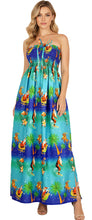 Load image into Gallery viewer, LA LEELA Women's Slit Smocked Maxi Casual Beach Dress Tube Top Evening Christmas Tree Blue P01037