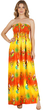 Load image into Gallery viewer, LA LEELA Women's A line Slit Smocked Maxi Beach Dress Tube Top Evening Long Christmas Tree Dress Orange, Palm Tree P01038