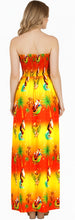 Load image into Gallery viewer, LA LEELA Women's A line Slit Smocked Maxi Beach Dress Tube Top Evening Long Christmas Tree Dress Orange, Palm Tree P01038