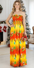 Load image into Gallery viewer, LA LEELA Women's A line Slit Smocked Maxi Beach Dress Tube Top Evening Long Christmas Tree Dress Orange, Palm Tree P01038