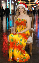 Load image into Gallery viewer, LA LEELA Women's A line Slit Smocked Maxi Beach Dress Tube Top Evening Long Christmas Tree Dress Orange, Palm Tree P01038