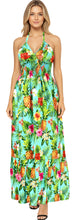 Load image into Gallery viewer, La Leela Resort Chic Tropical Shamrock Green Floral Print Long Dress P01049
